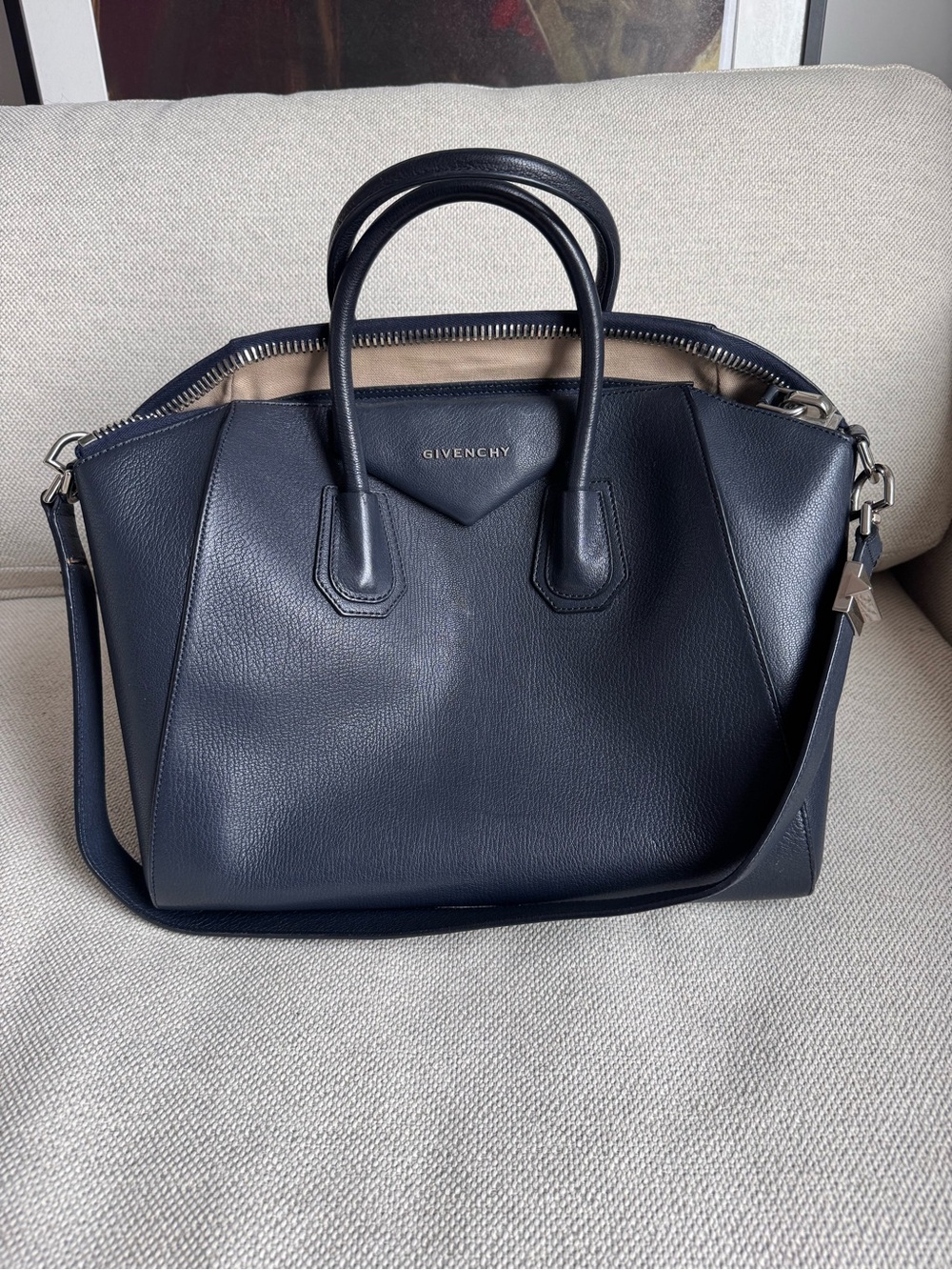 Givenchy Navy Leather Satchel with Detachable Strap